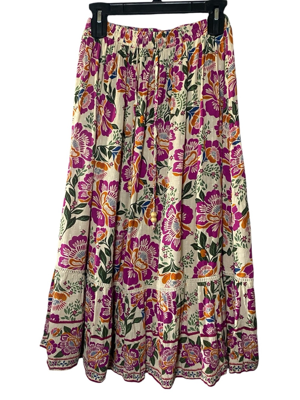 Nicole Miller Artelier Boho Skirt Womens Small Multicolor Floral Tiered Midi
